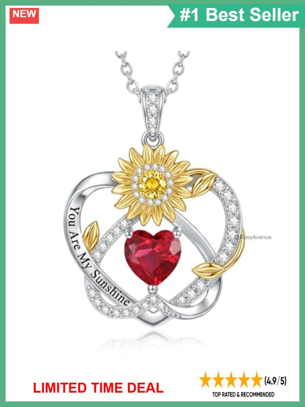 Sterling Silver Sunflower Heart Necklace 1 Birthstone Pendant Gift